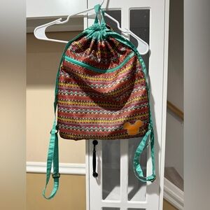 Disney Teal Fabric with Earth Tones Drawstring bag